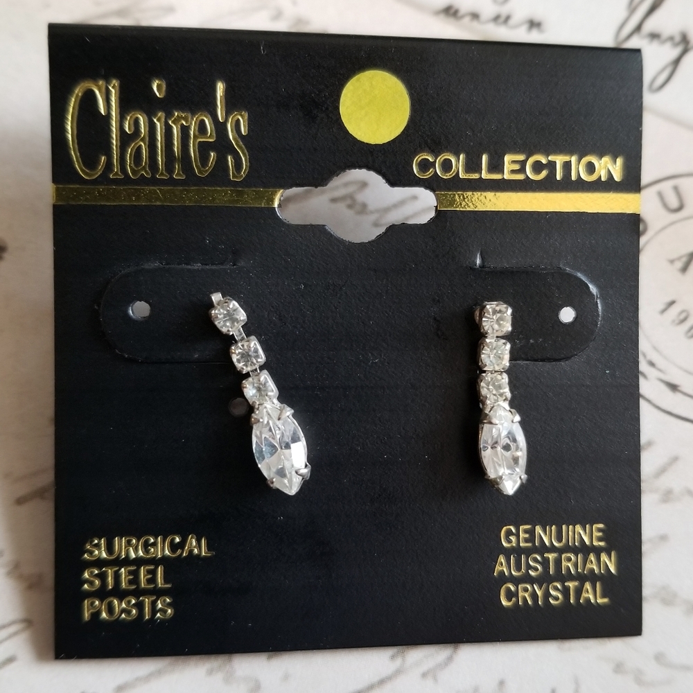 NWT earrings Dainty diamante by Claire's clear faux diamond drop pierced